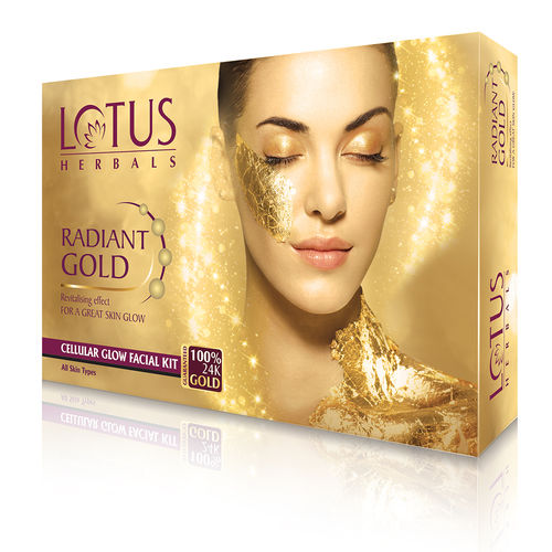 Lotus Herbals Radiant Gold Cellular GlowA 1 Facial Kit | With 24K Gold leaves | For Skin Glow | All Skin Types | 37 gm