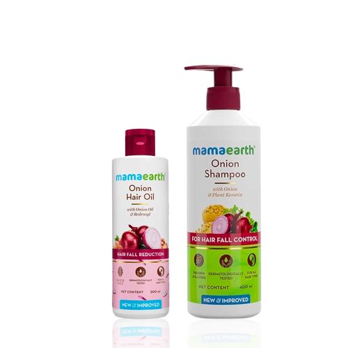 Mamaearth Onion Hair Oil with Onion & Redensyl for Hair Fall Control + Onion Shampoo for Hair Fall Control with Onion Oil & Plant Keratin Haircare kit, Combo of 2