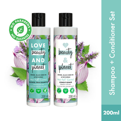 Love Beauty Planet Onion, Black Seed & Patchouli Hairfall Control Shampoo & Conditioner, 200 ml