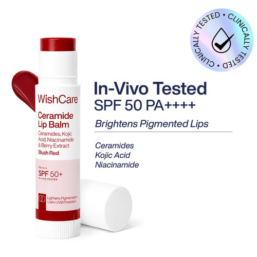 WishCare Tinted Ceramide Lip Balm with SPF50 PA++++ - Kojic Acid & Niacinamide - Blush Red ( 5 gm)