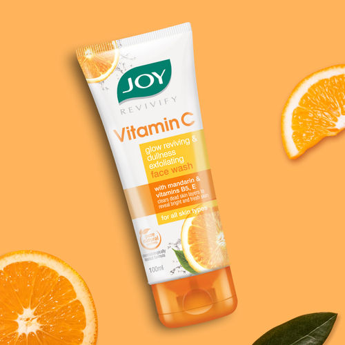 Joy Skin Brightening Vitamin C Face Wash For Oily Skin - Fades Dark Spots & Repairs Skin Barrier (100 ml) | Gel Based Cleanser Enriched with Vitamin C & EAnd Panthenol