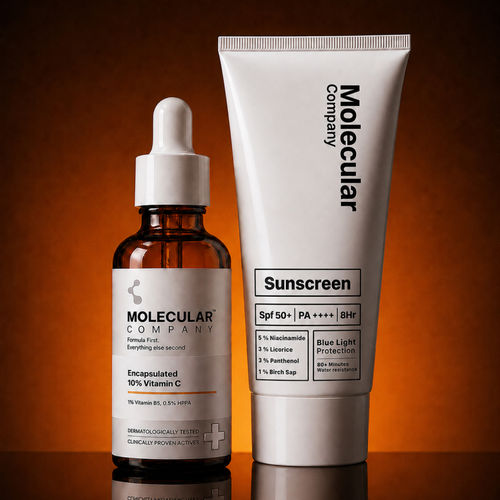 Molecular Company Glow & Protect Duo | Sunscreen SPF 50+ PA++++ 50 gm + 10% Encapsulated Vitamin C Face Serum 30 ml | Brightening, Hydrating & Daily Sun Protection |(Combo of 2)|All Skin Types