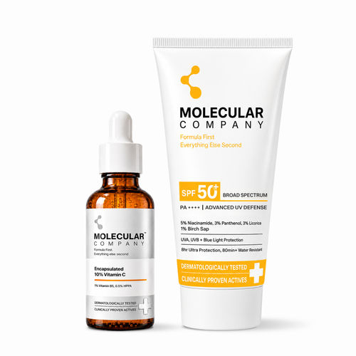 Molecular Company Glow & Protect Duo | Sunscreen SPF 50+ PA++++ 50 gm + 10% Encapsulated Vitamin C Face Serum 30 ml | Brightening, Hydrating & Daily Sun Protection |(Combo of 2)|All Skin Types
