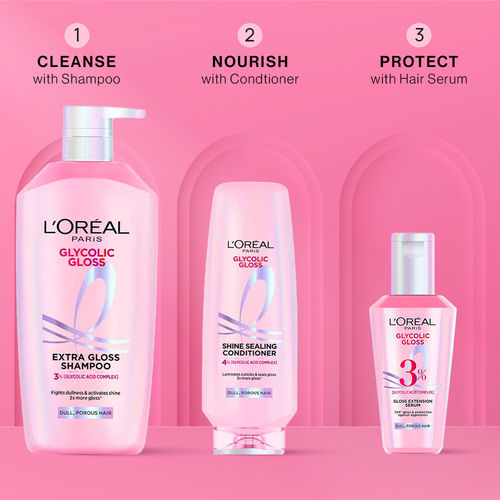 L'Oreal Paris Ultimate Gloss Trio | Shampoo 1000 ml + Conditioner 340 ml + Serum 80 ml | For Dull & Rough Hair-Combo of 3