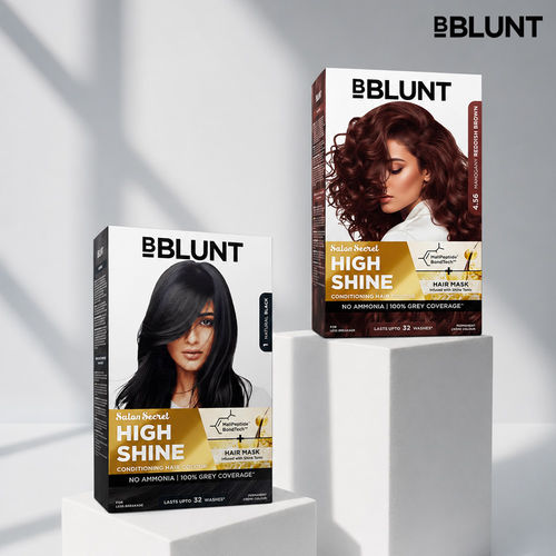 BBLUNT Salon Secret High Shine Conditioning Hair Colour - Mahogany Reddish Brown (130 gm) + Coffee Natural Brown (130 gm) - Pack of 2