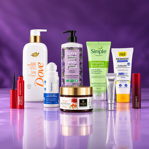 MultiBrand The Glow-Up Kit (Dove Body Wash + Be Bodywise Roll-On + Faces Canada Eyeliner + Good Vibes Face Wash + Good Vibes Day Cream + DERMDOC Lip Balm + Lakme Lipstick + Love Beauty Planet Shampoo + DERMDOC Sunscreen) Combo of 9