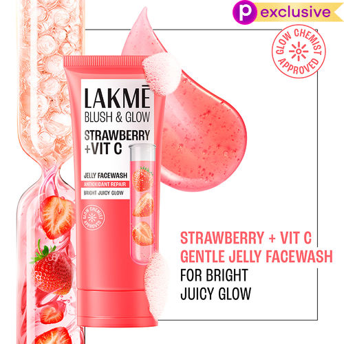 Lakme Blush & Glow Strawberry + Vitamin C Gentle Jelly Face Wash for All Skin Types - 100 gm | Soothes and Restores Skin Barrier for Naturally Glowing Skin | Hydrating Daily Cleanser for Men & Women
