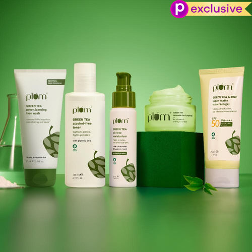 Plum Green Tea Complete Routine Combo of 5 - Face wash 75 ml, Toner 200 ml, Moisturizer 50 ml, Sunscreen Gel 50 gm, Night Gel 15 ml - Skincare Kit