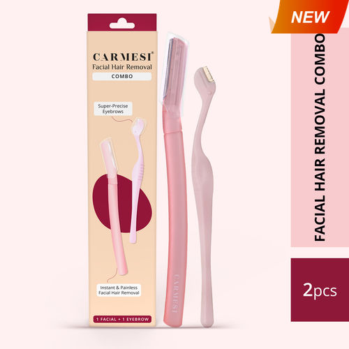 Carmesi Women's Facial Hair Removal Combo | Pack of 1 Facial Razor & 1 Eyebrow Razor | Instant & Painless Hair Removal | Eyebrows, Upper Lip, Peach Fuzz, Sideburn, Forehead