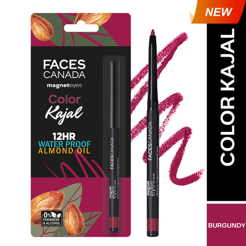 FACES CANADA Magneteyes Color Kajal - Burgundy Love, 0.30 gm | Highly Pigmented Kohl | 12HR Long Stay | Single Stroke Glide | Waterproof & Smudgeproof | Almond Oil Enriched