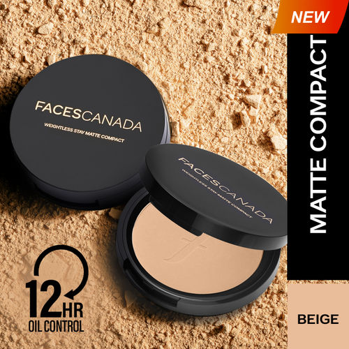 FACES CANADA Weightless Stay Matte Finish Compact Powder - Beige, 9g | Oil Control | Evens Out Complexion | Blends Effortlessly | Pressed Powder For All Skin Types
