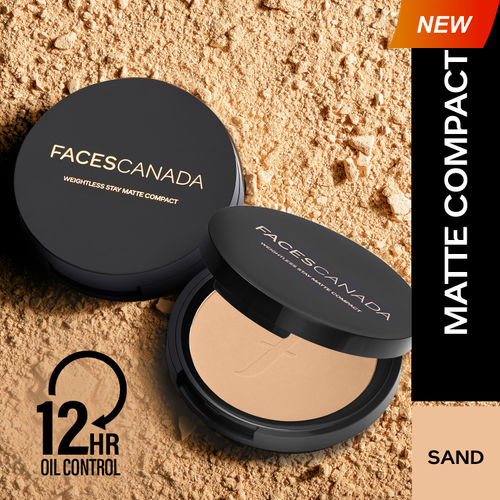 FACES CANADA Weightless Stay Matte Finish Compact Powder - Sand, 9g | Oil Control | Evens Out Complexion | Blends Effortlessly | Pressed Powder For All Skin Types