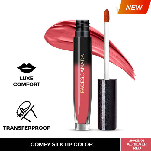 FACES CANADA Comfy Silk Liquid Lipstick - Achiever Red 09, 3 ml | Satin Matte HD Finish | Luxe Comfort | Longlasting | No Dryness | Smooth Texture | Mulberry Oil & Shea Butter For Plump Hydrated Lips