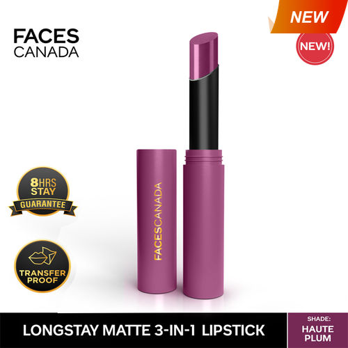 FACES CANADA Long Stay 3-in-1 Matte Lipstick - Haute Plum 08, 2 gm
