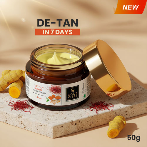 Good Vibes De-Tan Glow Night Cream Ubtan with Power of Serum | Tan free, Brightening, Pigmentation, Skin renewing, Sleep treatment (50 g)