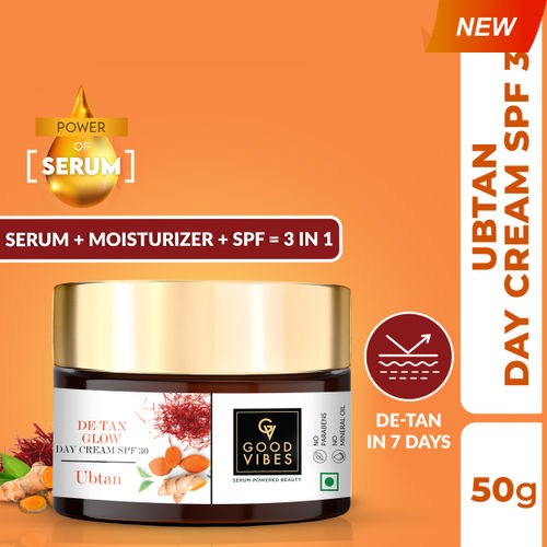 Good Vibes Ubtan De-Tan Glow Day Cream SPF30 | Tan free, Brightening, Depigmentation (50g)