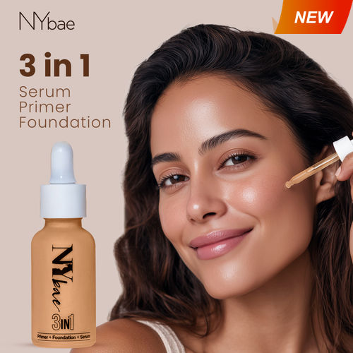 NY Bae 3 IN 1 Serum Foundation - Warm Cashew 03 (30 ml) | Infused with Primer | Moisturising I Glowing Korean Skin I Celeb Glow | Dewy Makeup | Evens Skin Tone | Ultra Glow
