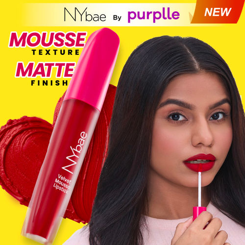 NY Bae Velvet Mousse Liquid Lipstick - Red Hot Rebel 01 (6.5 ml) | Velvet Matte Finish | Transferproof | Smudgeproof | Ultra Light | Smooth | Moisturising Red Lipstick