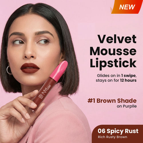 NY Bae Velvet Mousse Liquid Lipstick - Spicy Rust 06 (6.5 ml) | Velvet Matte Finish | Transferproof | Smudgeproof | Ultra Light | Smooth | Moisturising Brown Lipstick