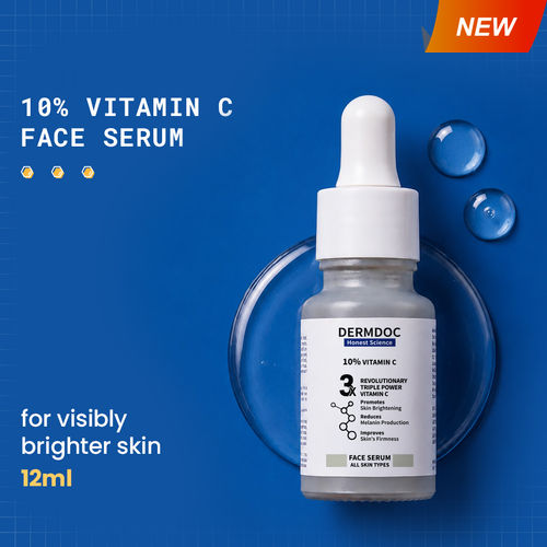 DERMDOC 10% Vitamin C Face Serum for Glowing Skin (12 ml) | Brightening Face Serum | Fight Dark Spots, Pigmentation & Dull Skin