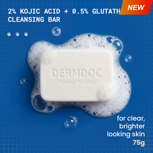 DERMDOC 2% Kojic Acid and 0.5% Glutathione Cleansing Bar (75 gm) | Brightening | Gentle Cleansing Action | Sensitive Skin Friendly