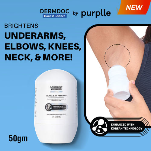 DERMDOC 7% AHA & 2% Melazero BrightGuard Underarm & Body Brightening Roll On (50 gm) | Treats Darkened Skin Areas, Underarm & Body Hyperpigmentation | Suitable For All Skin Types 