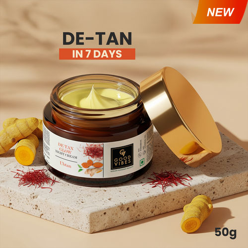 Good Vibes De-Tan Glow Night Cream Ubtan with Power of Serum | Tan free, Brightening, Pigmentation, Skin renewing, Sleep treatment (50 gm )