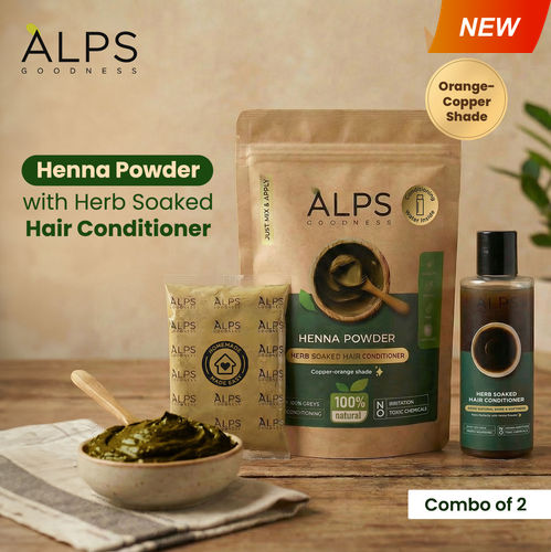 Alps Goodness Henna Powder with Herb-Soaked Hair Conditioner | Henna Powder | Conditioning water | Ready-to-Mix Herbal Henna Kit | Henna for hair | Grey Coverage & Conditioning | No Toxic Chemicals | 50 gm + 150 ml