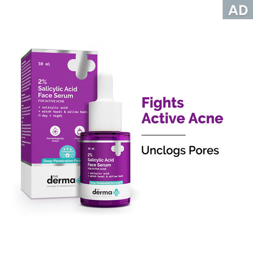 The Derma Co. 2% Salicylic Acid Face Serum with Witch Hazel & Willow Bark For Active Acne - 30 ml