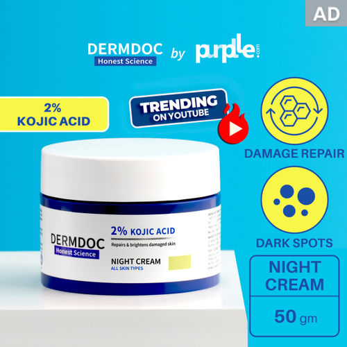 DERMDOC by Purplle 2% Kojic Acid Night Cream (50g) | kojic acid cream for hyperpigmentation | kojic acid for dark spots | skin whitening | kojic acid brightening cream | pigmentation on face