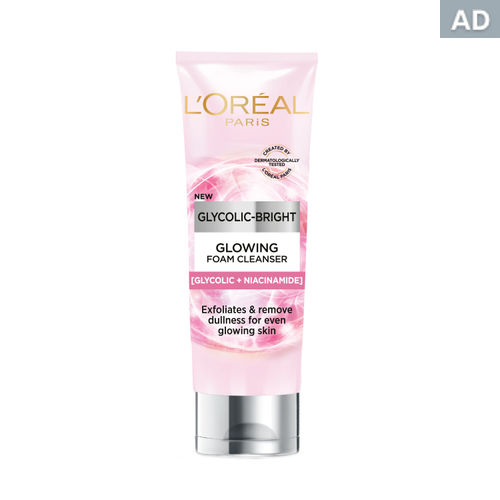 L'Oreal Paris Innovation Glycolic- Bright Glowing Daily Cleanser Foam, 100 ml | Glycolic acid, Exfoliates and Removes Dullness for even glowing skin