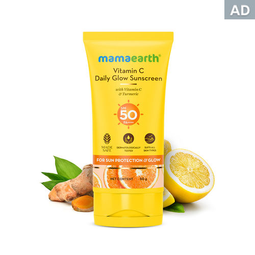 Mamaearth Vitamin C Daily Glow Sunscreen with SPF 50 & PA+++ for Sun Tan Protection & Glow - 50 gm| In-Vivo Tested