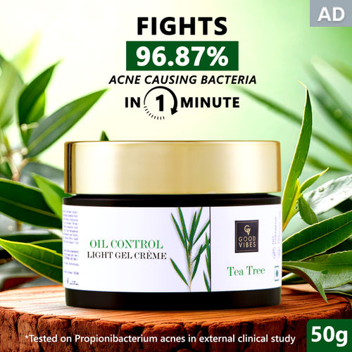 Good Vibes Tea Tree Oil Control Light Gel Creme | Anti-Acne, Hydrating, Moisturizing | No Parabens, No Sulphates, No Mineral Oil (50 gm)