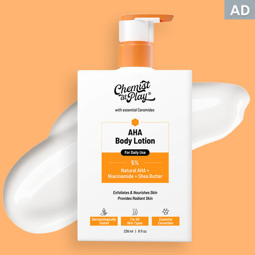 Chemist at Play AHA Body Lotion with Ceramides | 5% Natural AHA + Niacinamide + Shea Butter | (236 ml)