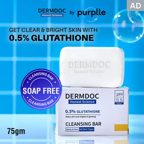 DERMDOC 0.5% Glutathione Cleansing Soap Bar (75 gm) | Soap Free Formula | Sensitive Skin Friendly | Skin Brightening | Gentle & Non-Drying