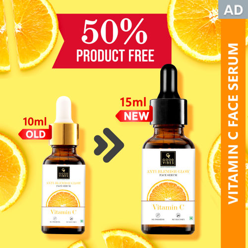 Good Vibes Anti-Blemish Glow Vitamin C Face Serum | Free 50% Product Extra | Brightens skin, Light, Non- Sticky |15 ml