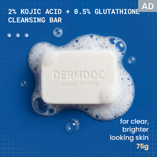 DERMDOC 2% Kojic Acid and 0.5% Glutathione Cleansing Bar (75 gm) | Brightening | Gentle Cleansing Action | Sensitive Skin Friendly