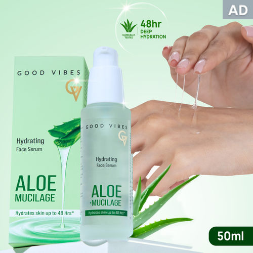 Good Vibes Aloe Mucilage Hydrating Serum | 48-Hour Deep Hydration | Soft & Moisturized Skin | Natural Mucin Alternative for Healthy Skin | Reduces Signs of Aging | Perfect for Skin & Hair | 50 ml