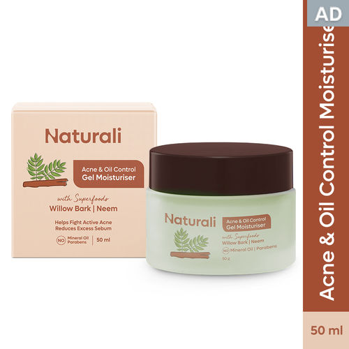 Naturali Acne & Oil Control Gel Moisturiser With Superfoods Willow Bark & Neem Fights Active Acne 50 ml