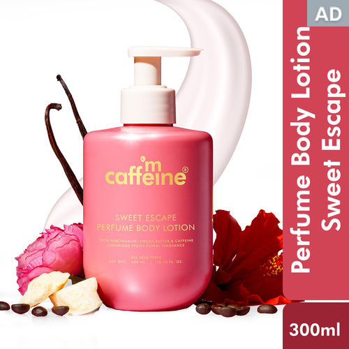 mCaffeine Sweet Escape Perfume Body Lotion with Niacinamide, Cocoa & Shea Butter | Deeply Moisturizes | Luxury Fruity-Floral Scented Lotion - 300 ml