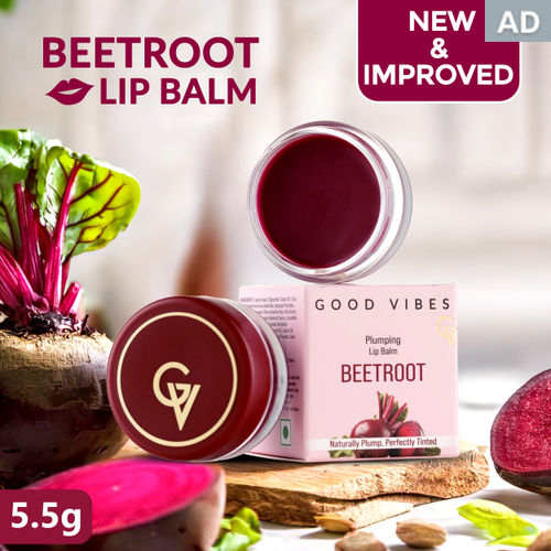 Good Vibes Beetroot Plumping Lip Balm |New & Improved| SPF | Reduces Pigmentation, Perfectly Tinted Lips | Hydrating & Nourishing Care | With Sweet Almond & Olive Oils (5.5 gm)
