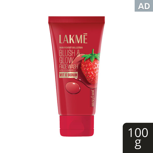 Lakme Blush & Glow Hydrating Strawberry Facewash, with Vitamin C Serum, 100 gm