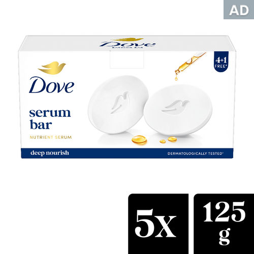 Dove Serum Beauty Bar - Soft, Smooth, Moisturised Skin, 125 gm (Buy 4 Get 1 Free)