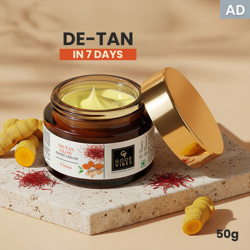 Good Vibes De-Tan Glow Night Cream Ubtan with Power of Serum | Tan free, Brightening, Pigmentation, Skin renewing, Sleep treatment (50 gm )
