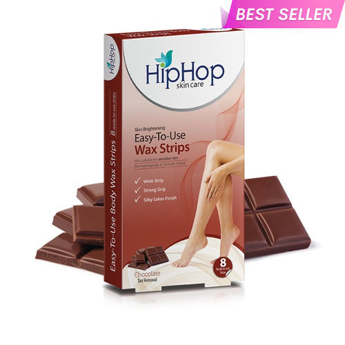 HipHop Skincare Body Wax Strips with  Chocolate for Normal to Sensitive Skin, For Instant Hair Removal (Hands, Legs, Back, Stomach) with Cleansing Wipes (8 Strips)