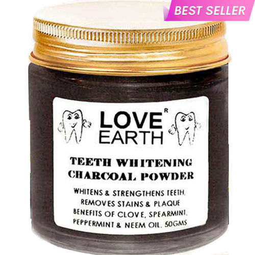 Love Earth Charcoal Teeth Whitening Powder For Teeth Whitening, Removes Plaque And Freshens Breath With Peppermint & Neem Oil 50gm