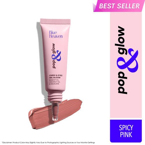 Blue Heaven Pop & Glow Eye & Cheek tint blusher for face makeup, Blush enriched with Rosehip and Coconut oil - Spicy Pink, 12ml