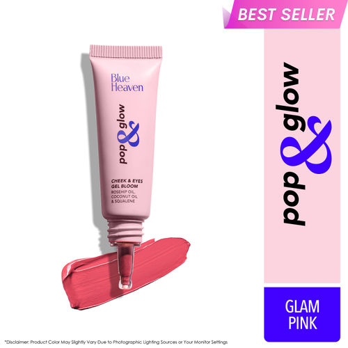 Blue Heaven Pop & Glow Eye & Cheek tint blusher for face makeup, Blush enriched with Rosehip and Coconut oil - Glam Pink, 12ml