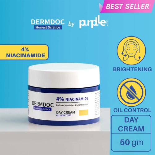 DERMDOC by Purplle 4% Niacinamide Face Cream for Clear & Bright Skin (50g) | Day Cream | Niacinamide Face Cream | Face Brightening Cream