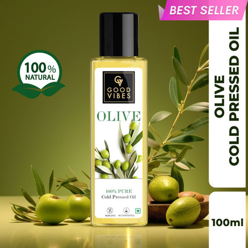 Good Vibes Olive 100% Pure Cold Pressed Carrier Oil For Hair & Skin | Hair Repair, Anti-Ageing | No Parabens, No Animal Testing (100 ml)